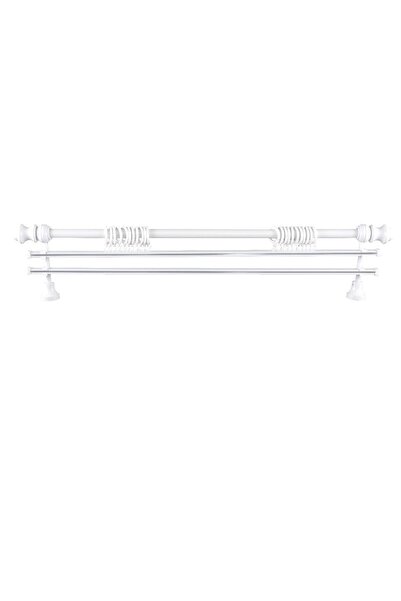 Perdejim Demonte Lale Başlıklı Beyaz Ahşap Rustik Perde Askısı 200 Cm - Çift ...