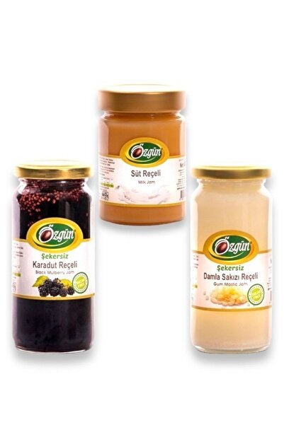 ÖZGÜN ZEYTİN & ZEYTİNYAĞI Özgün Gurme Reçel Paketi ( Süt Reçeli-şekersiz Damla Sakızı Reçeli-şekersiz Karadut Reçeli)