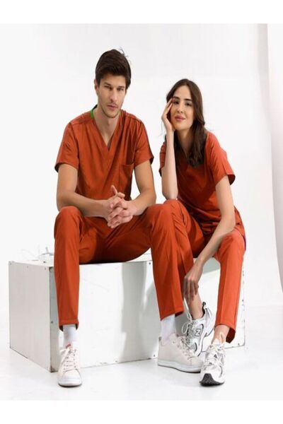 ÇİZGİ MEDİKAL Kiremit Lüks Likralı Greys Takım