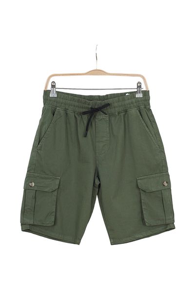 DYNAMO Khaki Men's Linen Shorts - Elastic Waist, Lace-up, Cargo Pocket, Short