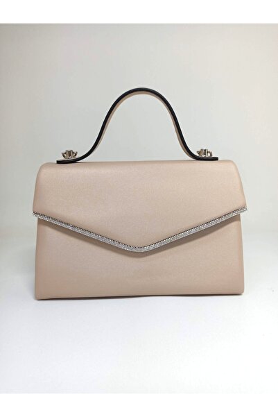 dizaynbag Γυναικεία βραδινή τσάντα από δέρμα σατέν ασημί πέτρα με αξεσουάρ