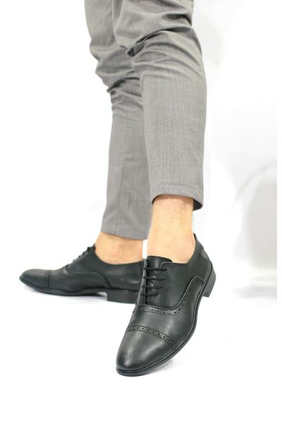 tomıross Costum de mire clasic și pantofi casual pentru bărbați, piele neagră 573-2