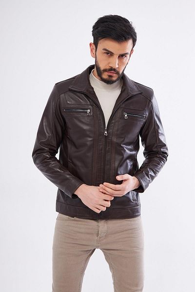DERİNSS Derinss Der166 - Genuine Men's Leather Coat, Dark Brown