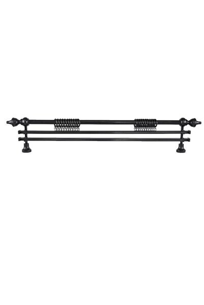 PerdejimShop Demonte Modern Başlıklı Siyah Ahşap Rustik Perde Askısı 175 CM -...