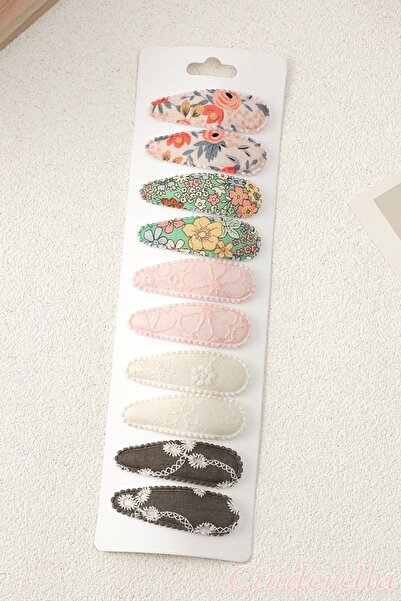 Cinderella 10'lu Özel Seri Nakışlı Çiçekli Model Çocuk Çıt Çıt Toka Seti - Kı...