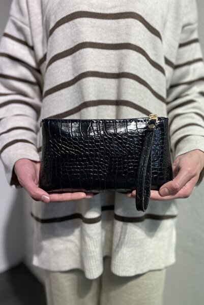 PurpleART محفظة نسائية سوداء من جلد التمساح