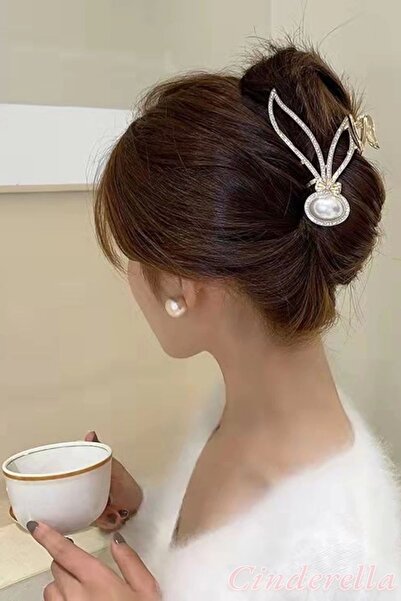 Cinderella مشبك شعر نسائي ذهبي معدني مزين بفيونكة كبيرة مرصعة باللؤلؤ - مشبك ...
