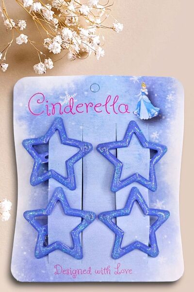 Cinderella مجموعة إبزيم لامع مكونة من 4 قطع من Sea Blue Star - إبزيم على شكل ...