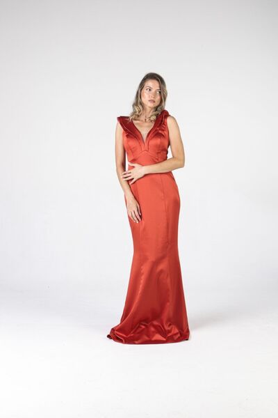 ALİS DRESS Bakır Çift Yaka Saten Abiye