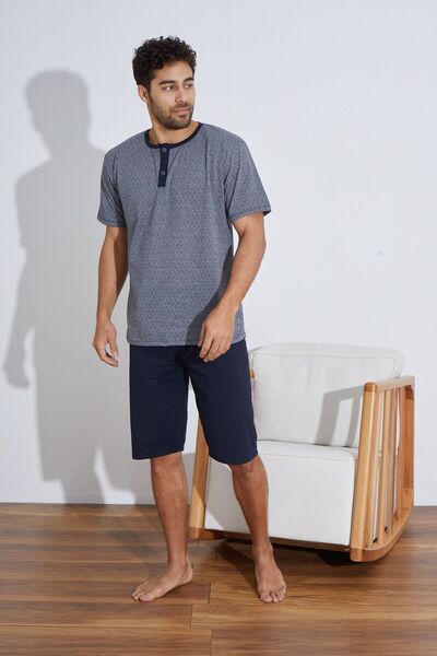 Ayans Pijama Combed Single Jersey Jacquard Men's Capri Pajama Set