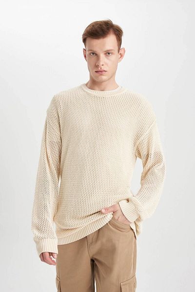 DeFacto Crew Neck Regular Fit Knitwear Sweatshirt - Crochet Perforated C0013Ax23Wn