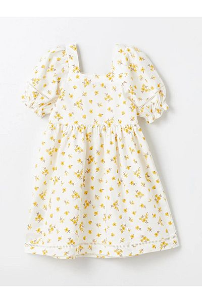 LC Waikiki LCW Kids Square Neck Floral Short Sleeve Women's Dress