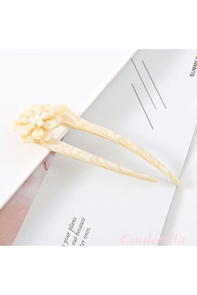 Cinderella دبوس كعكة العظام الفرنسي الفاخر المصنوع يدويًا على شكل زهرة صفراء كريمية - دبوس كعكة الشعر - عصا كعكة الشعر