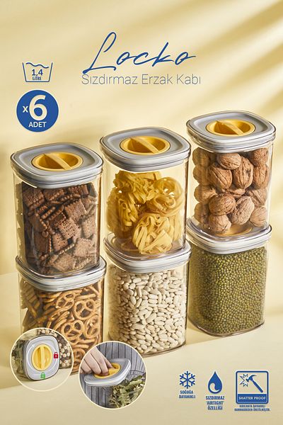 Eva Mia 1.4LT & Food Container - 6x Pieces Transparent Locko Leakproof Storage Container