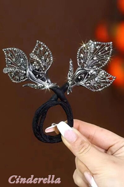 Cinderella Lale Model Siyah Taşlı Kolay Toplanabilir Kadın Topuz Tokası - Kab...