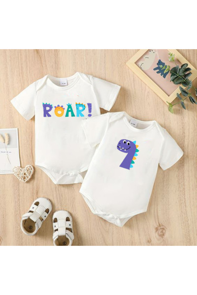 bebekpare طقم بدلة وبدلة أطفال قطن دينو مكونة من قطعتين