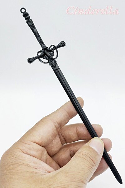 Cinderella Kılıç Tasarım Kadın Moda Siyah Metal Topuz Tokası 20cm - Sade ve Zarif Uzun Saç Topuz Çubuğu