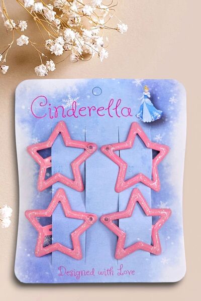 Cinderella 4'lü Simli Pembe Yıldız Çıt Çıt Toka Seti - Yıldızlı Çıtçıt Toka -...