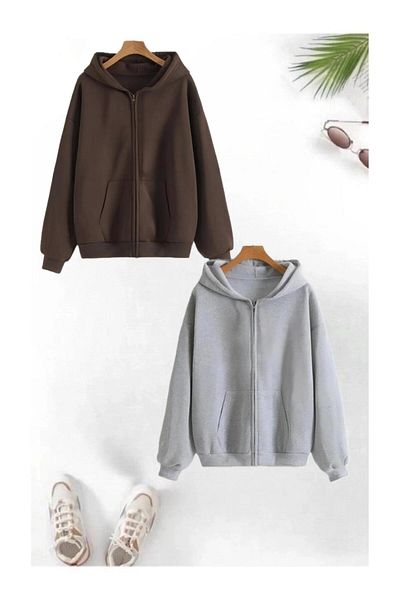 AFROGİYİM Unisex Oversize Hooded Zippered Cardigan