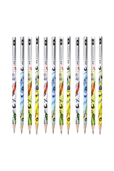Faber Castell Faber-Castell 2B Pencil - Car Pattern, 12 Pieces, 16879