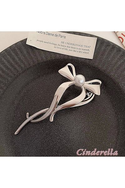 Cinderella Agrafă de păr model fundă argintie din metal cu perle și agrafă - femeie modernă