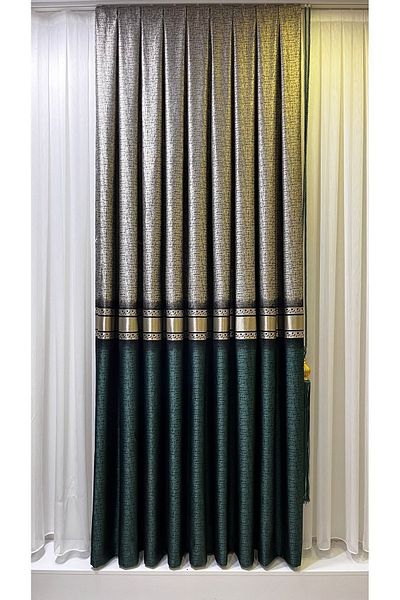 Fon Dünyası Panel Background Curtain Emerald Green Gray (Single Wing)