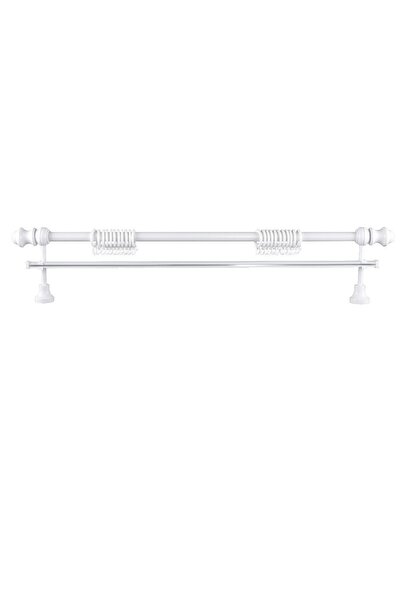 PerdejimShop Demonte Lale Başlıklı Beyaz Ahşap Rustik Perde Askısı 300 Cm - T...