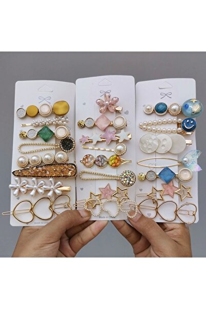 Cinderella Ειδικό σετ 8 γυναικείων καρφιτσών με μαργαριταρένια πέτρα με εσωτερική καρδιά - Κλιπ μαλλιών με κλιπ στο πλάι της νέας σεζόν