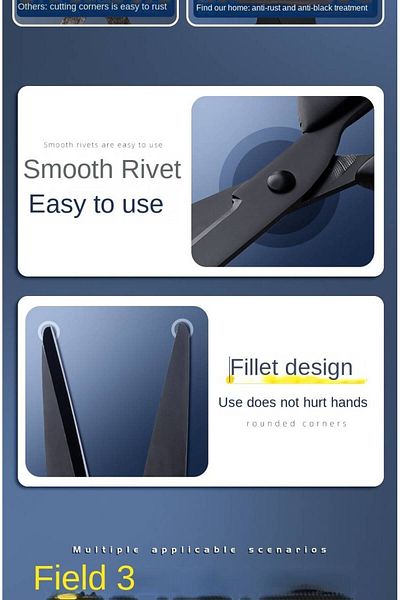 SYNOPE Black Stainless Steel Office School Scissors No Glue Adhesive Convenient Use Large Scissors