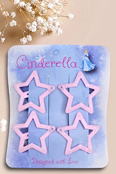 Cinderella 4'lü Simli Açık Pembe Yıldız Çıt Çıt Toka Seti - Renkli Yıldızlı Ç...