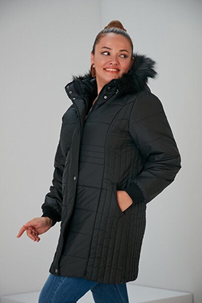 RMG Plus Size Hooded Black Coat