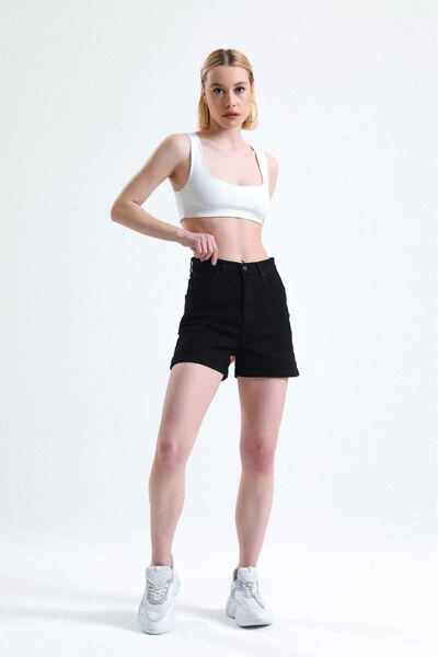 Vovikon KN Yüksek Bel Denim Kadın Siyah Kot Şort