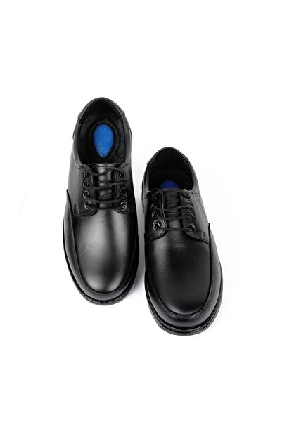 Black Vein Erkek Hakiki Deri Ultra Rahat Jelli Bağcıklı Siyah Günlük Baba Aya...