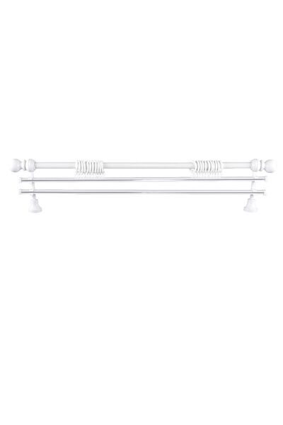 Perdejim Demonte Top Başlıklı Beyaz Ahşap Rustik Perde Askısı 225 Cm - Çift R...