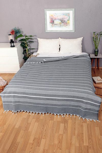 Softest 200x240 Cm Sultan Double Summer Pike - Fringed Bed and Sofa Cover, Thin Pestemal Pike