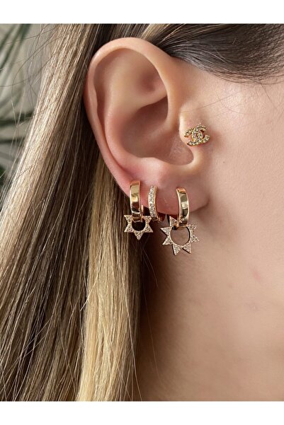 Okkostore Women's Gold Color Star Charm 3-Piece Earring Set