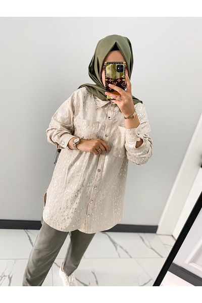 SARE BOUTIQUE Hijab Foil Patterned Linen Shirt