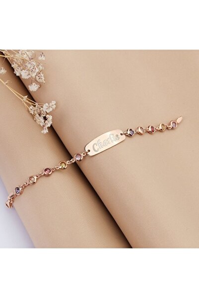 Satürn Silver Kuyumculuk 925 Ayar Gümüş Isimli Bebek Çocuk Bileklik Künye Zirkon Taşlı