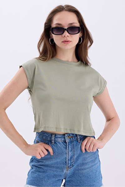 MD trend Crew Neck Bat Sleeve Women's Crop T-Shirt