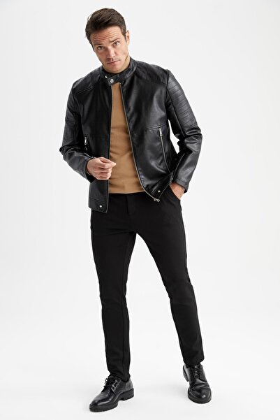 DeFacto Stand Collar Slim Fit Faux Leather Coat - Z3248az23sp