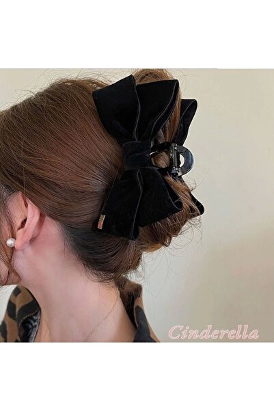 Cinderella Μαύρο ματ βελούδο - Μοντέλο φιόγκου μεγάλου μεγέθους, κότσος μαλλι...