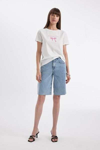 DeFacto Tričko Regular Fit Crew Neck s potlačou z česanej bavlny s krátkym rukávom D4333AX24HS