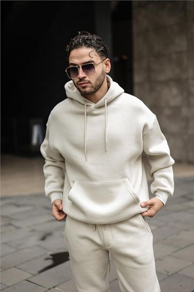 BayBayan Ανδρικό φούτερ με κουκούλα Oversize χωρίς στάμπα