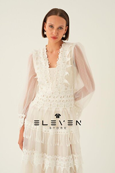 ELEVEN VİNNTAGE GÜPÜR DETAY ELBİSE