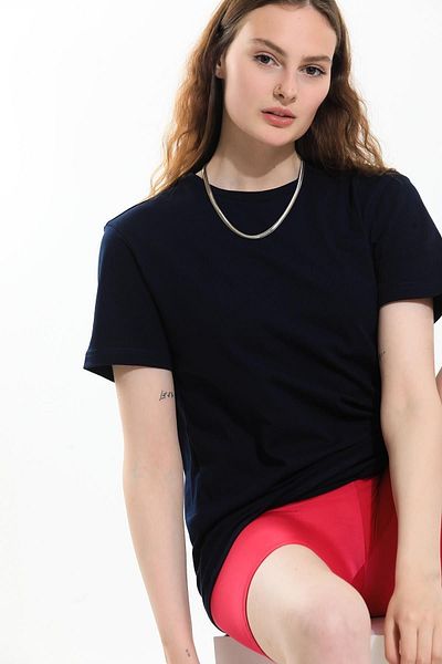Domoda Γυναικείο ανδρικό μπλουζάκι Navy Blue, Oversize, κοντό μανίκι Unisex