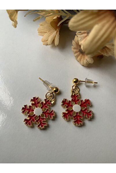 azra takı tasarım New Year's Red Snowflake - Christmas Women's Earrings