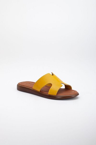 SANDALİ WOMEN'S GENUINE LEATHER POLY FILLED SOLE YELLOW COLOR SLIPPERS
