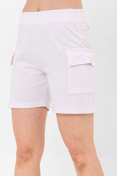 Domoda Light Pink Elastic Waist 2 Thread Knitted 100% Cotton Women's Shorts with Cargo Pocket