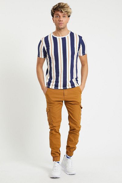 Serseri Mustard, Slim Fit None Denim Side Pockets Waist Laced, Elasticized Legs Stretch Fabric Cargo Pants