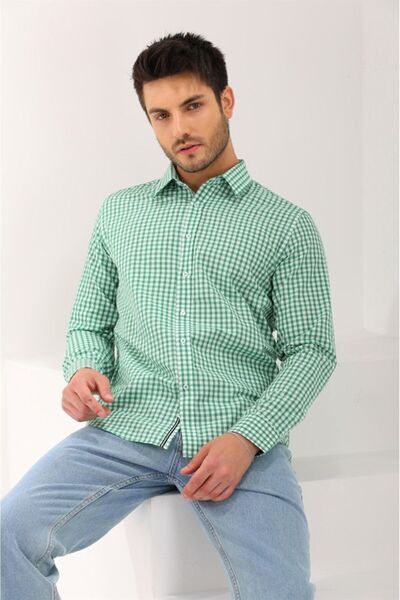Catto Peak Κανονικό ανδρικό πουκάμισο με πράσινο καρό καρό ρίγες
